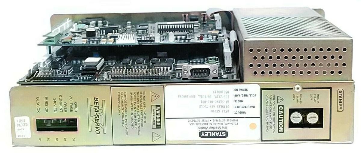 Used STANLEY AF-SERVO-040-001 SERVO DRIVE S/N: 053100119, 105/243V, 50/60Hz