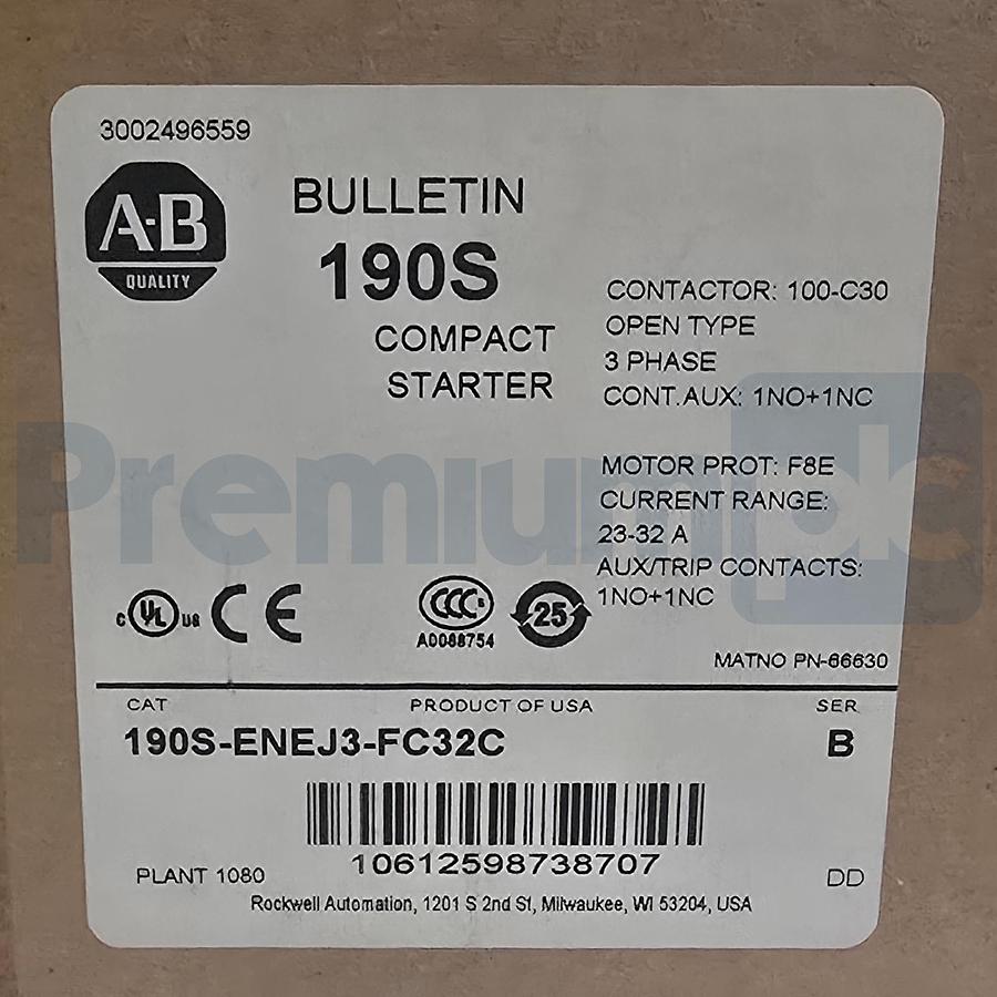 Allen-Bradley 190S-ENEJ3-FC32C /B 190S Compact Starter 23-32A 24V DC Coil NSFS