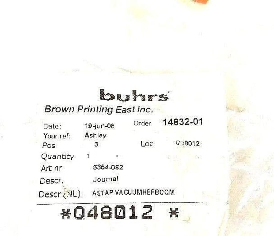 Used NEW BUHRS 6354-082 JOURNAL ASTAP VACUUMHEFBOOM