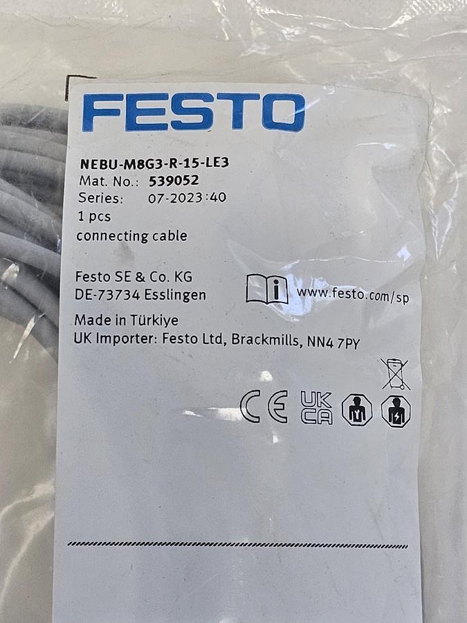 NEW FESTO NEBU-M8G3-R-15-LE3 CONNECTING CABLE MAT. NO. 539052
