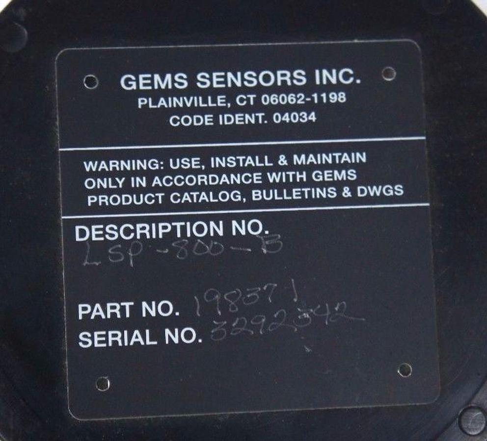 Used NEW GEMS LSP-8-B SENSOR PART NO. 198371, LSP8B LEVEL SWITCH, LSP-800-B