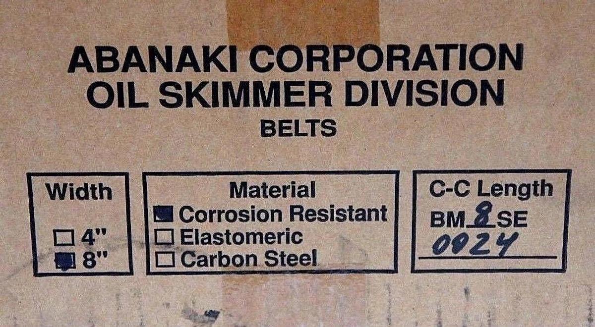 Used NIB ABANAKI 8'' WIDTH CORROSION RESISTANT BELT C-C LENGTH BM8SE0024 BM8SE