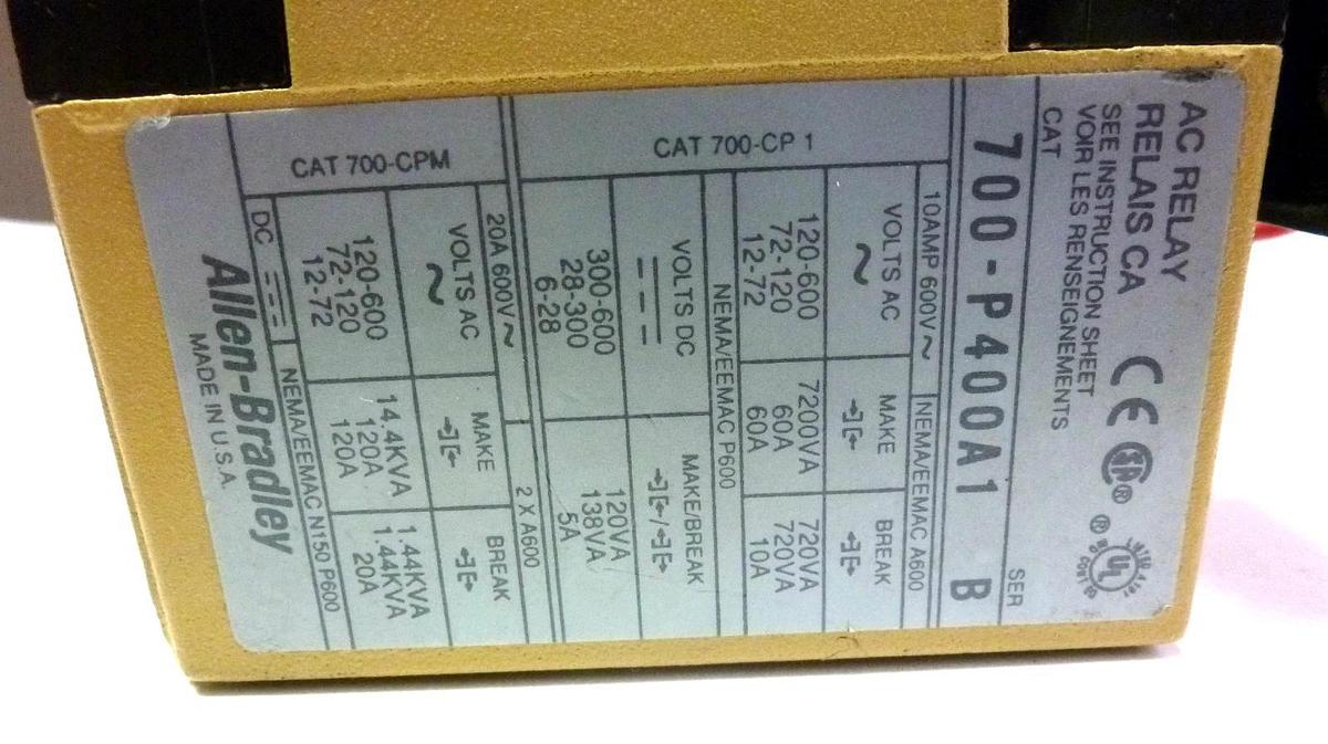 Used ALLEN BRADLEY 700-P400A1 RELAY SER. B W/ 700-PT SER. A TIME DELAY UNIT 700P400A1