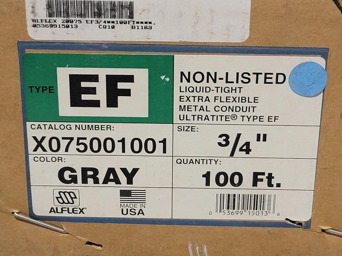Used NEW ULTRATITE X075001001 TYPE EF GRAY LIQUID-TIGHT EXTRA FLEXIBLE CONDUIT *75FT