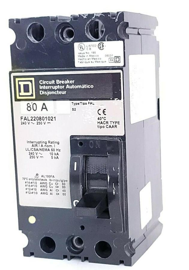 Used SQUARE D FAL220801021 CIRCUIT BREAKER 80A 240V~250V