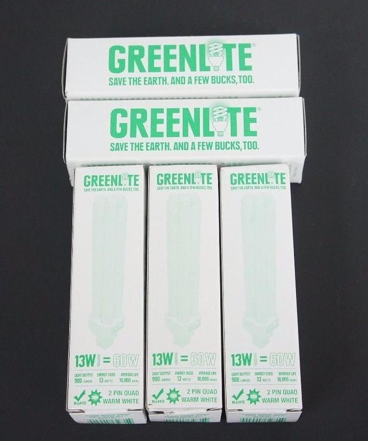 LOT OF 5 NIB GREENLITE 13W/Q/2P COMPACT FLUORESCENT LAMPS 13W 120V
