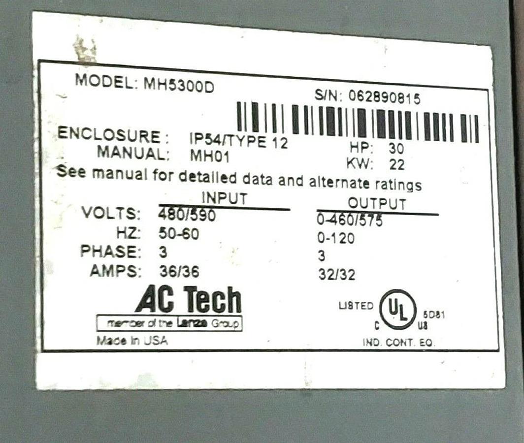 Used AC TECHNOLOGY / LENZE MH5300D AC DRIVE 30HP 9941-001 9953-214 9019-005