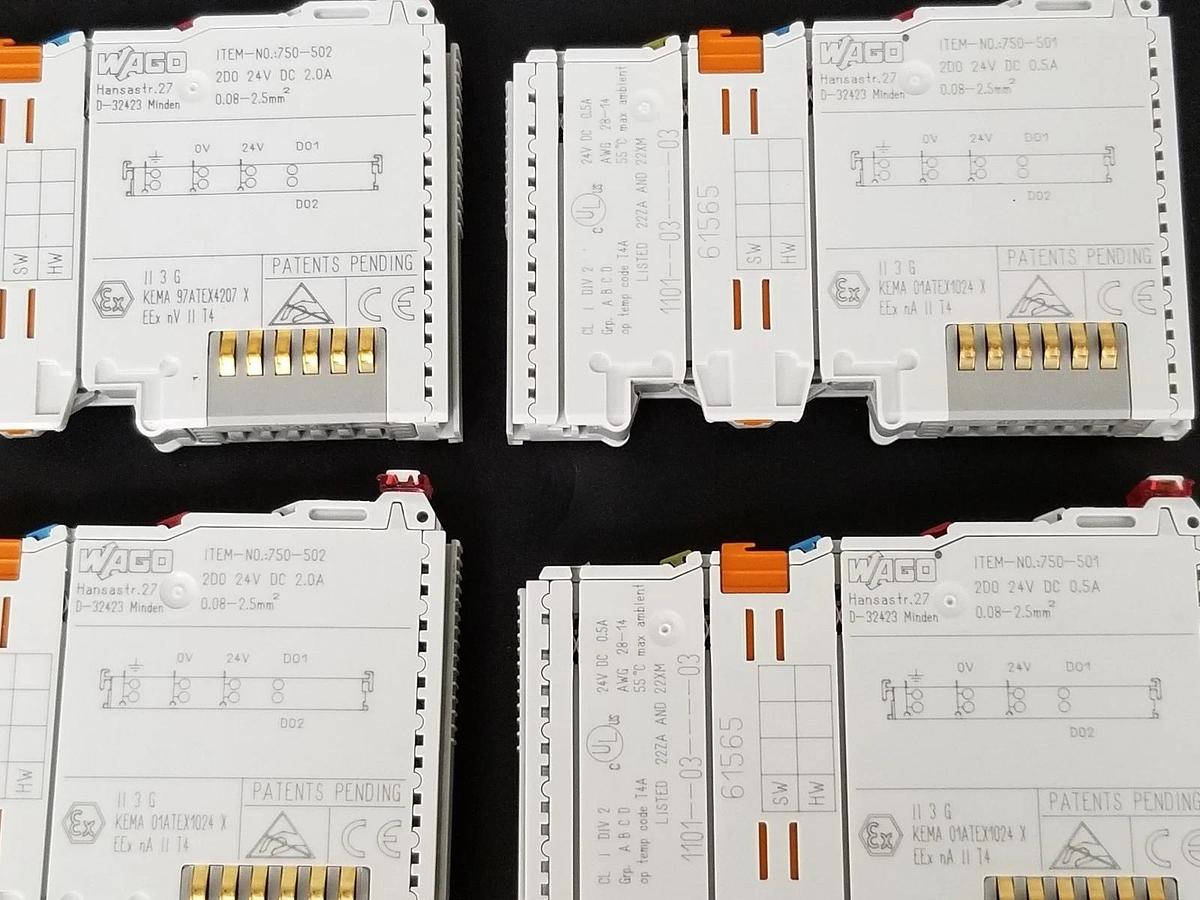 Used LOT OF 2 WAGO 750-501 & 2 WAGO 750-502 OUTPUT MODULES