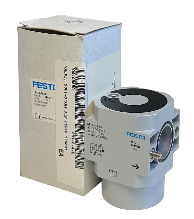 Used NEW FESTO HEL-D-MIDI / 170691 SOFT START ON/OFF VALVE 2/2 0.3-1.6MPa NSMP
