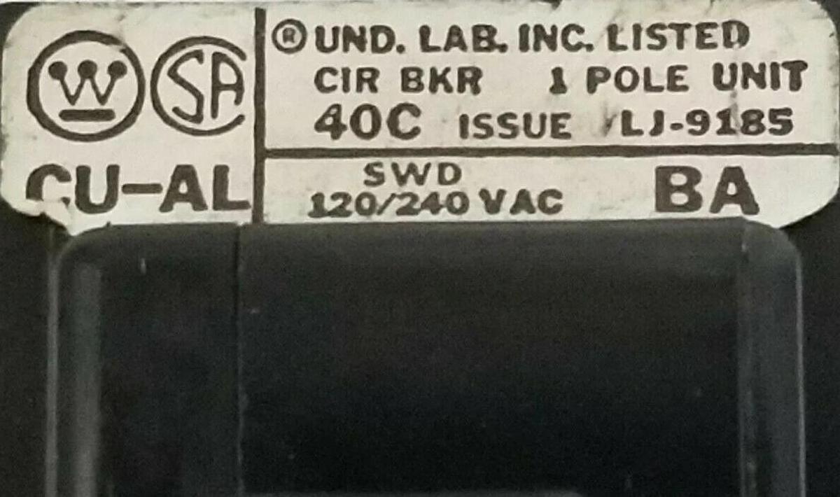 NEW WESTINGHOUSE BA120 CIRCUIT BREAKER 1P 120/240VZC SWD 20A