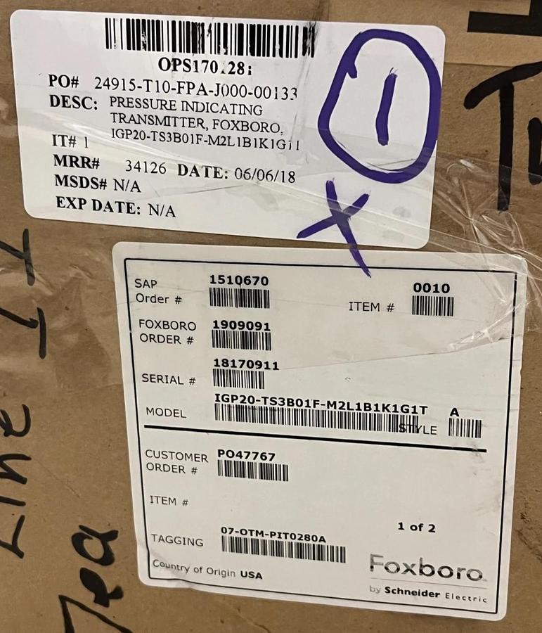 FOXBORO IGP20-TS3B01F-M2L1B1K1G1T Smart Pressure Transmitter 0-150psi HART, NSMP