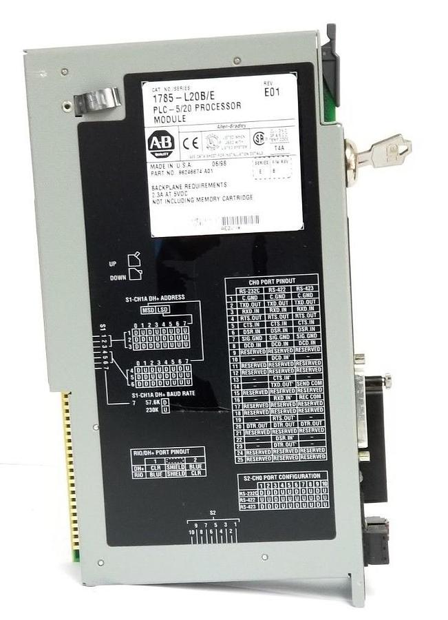 Used ALLEN BRADLEY 1785-L20B/E PROCESSOR MODULE REV. E01 SER. E F/W REV. B 96246674