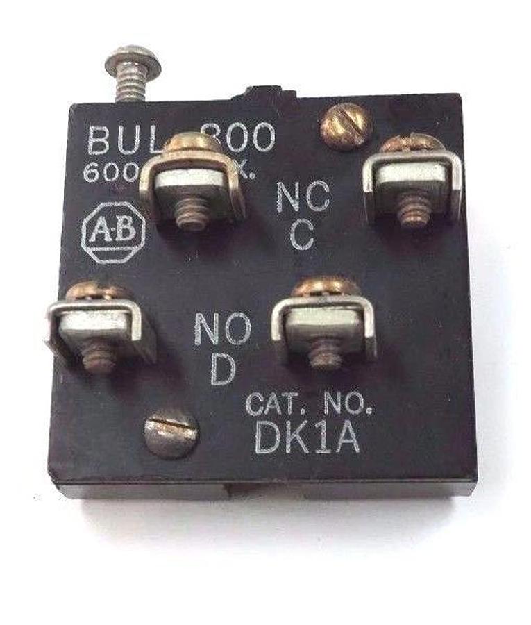 Used ALLEN BRADLEY BUL. 800 CAT. NO. DK1A, 600V MAX. CONTACT BLOCK
