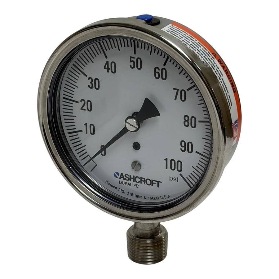 Used Ashcroft 35-1009-SW-04L-100# Duralife 3.5" Pressure Gauge 100 PSI 316SS New