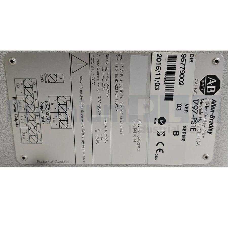 Used ALLEN BRADLEY 1797-PS1E /B FlexEX 85-253VAC IN/QUAD-EX DC OUT POWER SUPPLY V.03