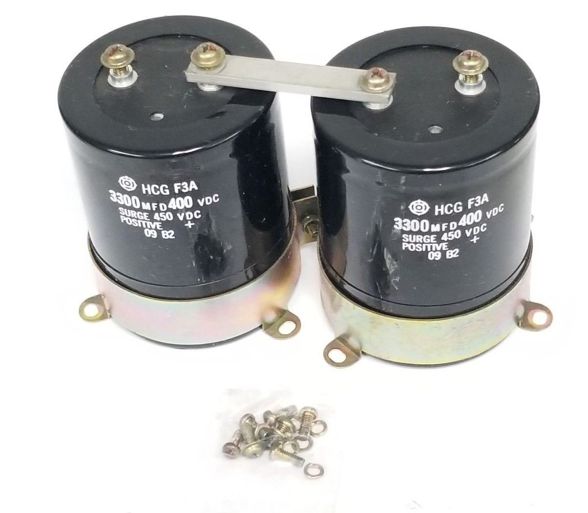 Used LOT OF 2 GENERIC HCG-F3A 3300MFD 400VDC CAPACITORS HCGF3A