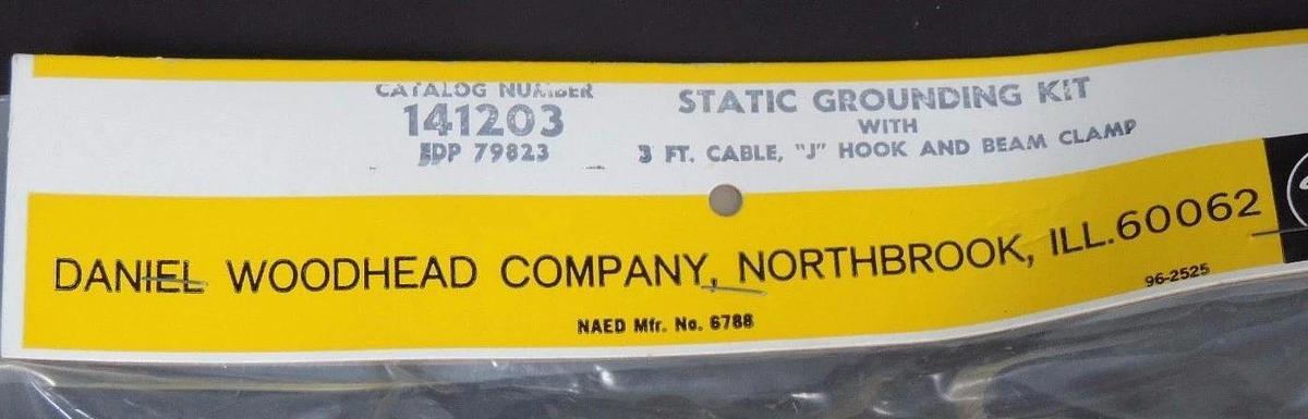 Used NIB DANIEL WOODHEAD 141203 GROUNDING KIT W/ 3FT CABLE, J HOOK AND BEAM CLAMP