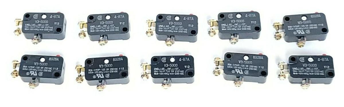 Used LOT OF 10 NEW HONEYWELL MICRO SWITCH V3-5000 SNAP SWITCHES 10A 125/250VAC 1/3HP