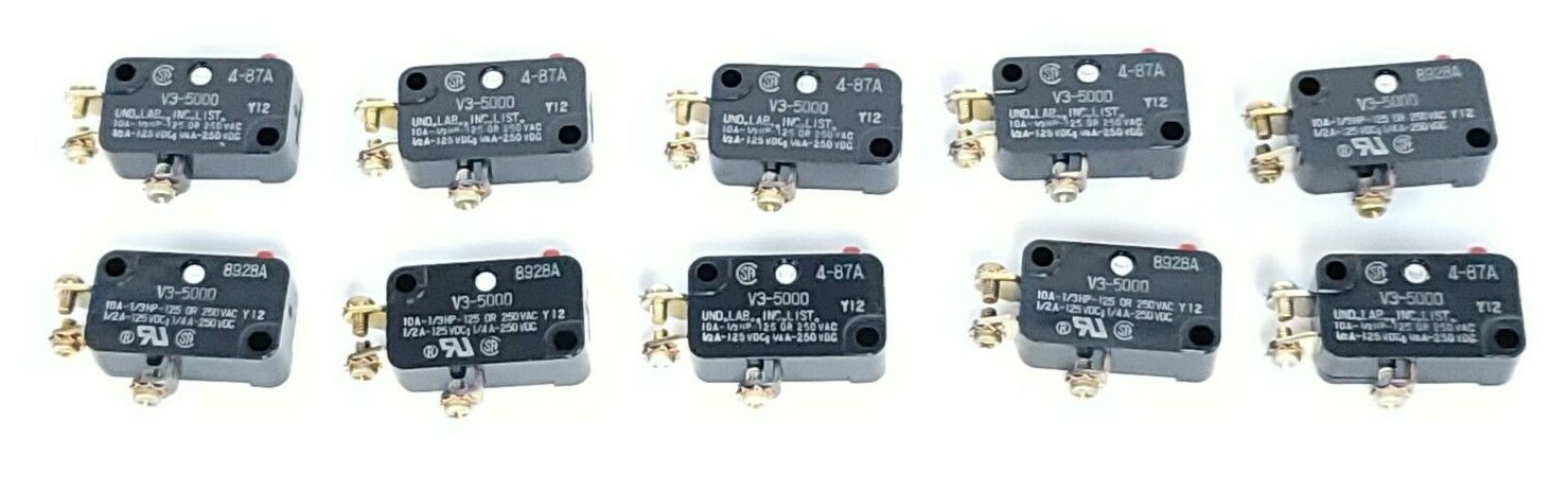 Used LOT OF 10 NEW HONEYWELL MICRO SWITCH V3-5000 SNAP SWITCHES 10A 125/250VAC 1/3HP