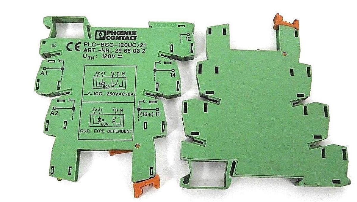 Used LOT OF 4 PHOENIX CONTACT PLC-BSC-120UC/21 TERMINAL BLOCKS, 120VAC/DC, 2966032