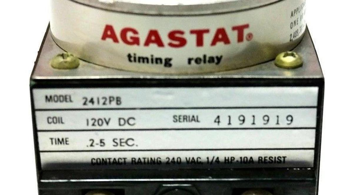 Used AGASTAT 2412PB TIME DELAY RELAY .2-5 SECONDS 120VDC