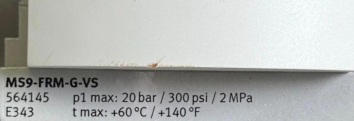 Used FESTO MS9-FRM-G-VS / 564145 BRANCHING MODULE VALVE MS SERIES 300PSI 2MPa 20BAR