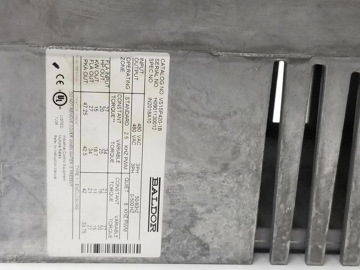 Used BALDOR DRIVES CAT. NO. VS1SP420-1B DRIVE HOUSING IN2018A10 H2 (HOUSING ONLY)