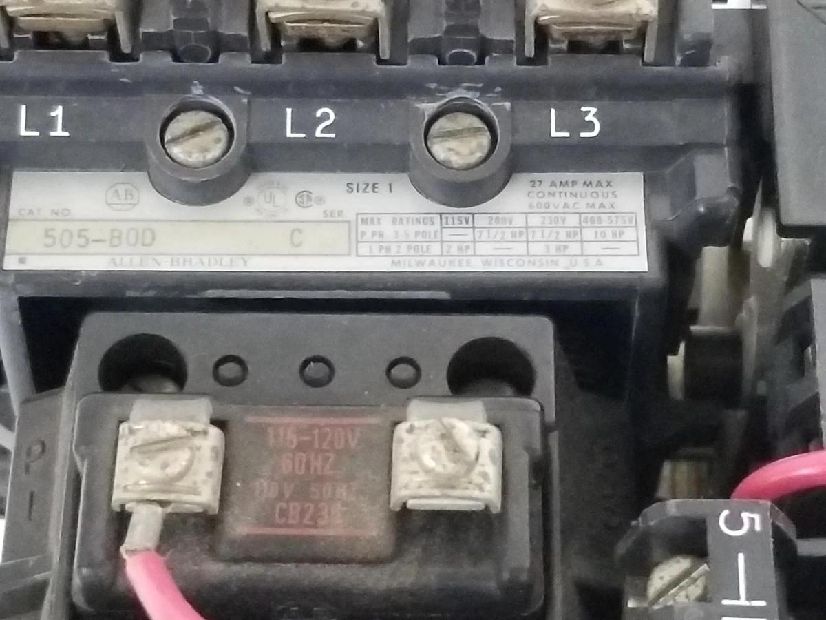 Used ALLEN BRADLEY 505-BOD STARTER SER. C SIZE 1 W/ (2) 595-AB SWITCHES & (2) CB236