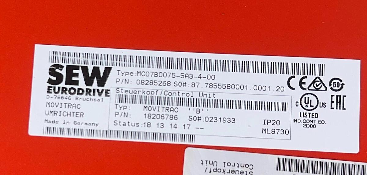 SEW MDX60A0074-5A3-4-00 / MC07B0075-5A3-4-00 MOVITRAC B INVERTER 18206786 NSNP