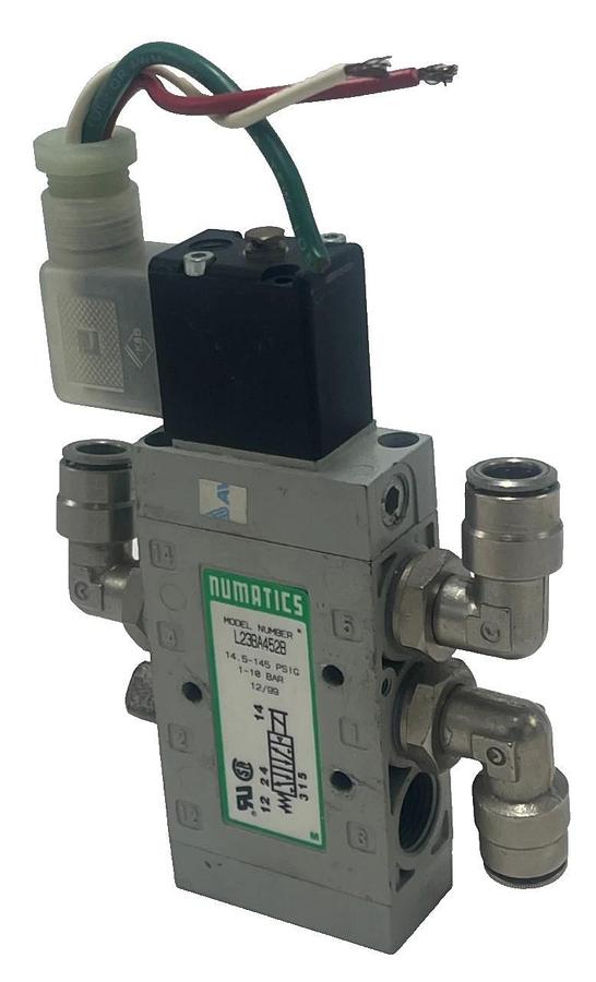 Used NUMATICS L23BA452B Solenoid Valve 24VDC 4-Way 1/4" NPT w/ 237-569 Coil, Canfield