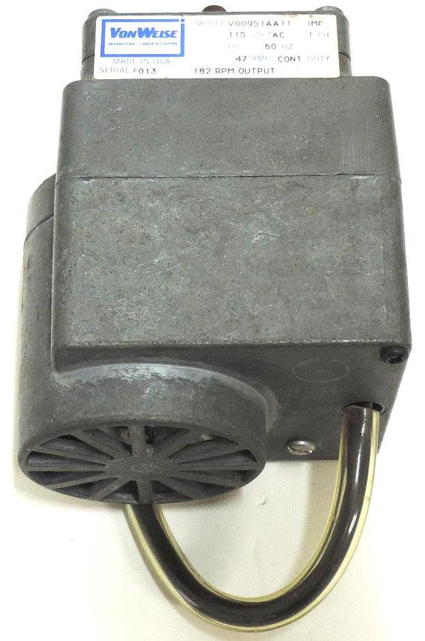 Used VONWEISE V00951AA11 LINEAR ACTUATOR GEAR MOTOR 115V AC, 1PH, 60HZ, .47A, 182RPM