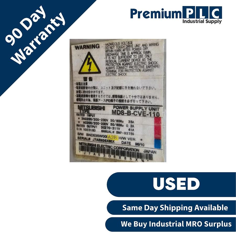 Used MITSUBISHI ELECTRIC MDS-B-CVE-110 MELDAS MDS-B SERIES SERVO POWER SUPPLY UNIT