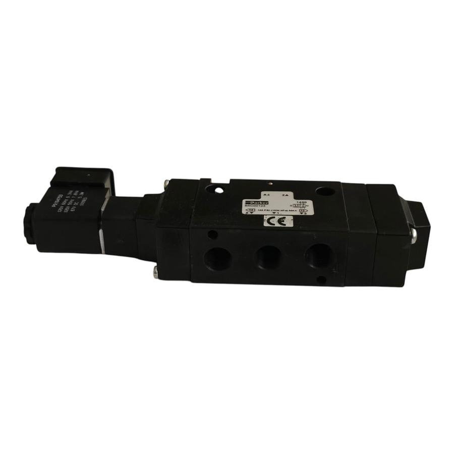 Used Parker B5C00124 B5 Series Pneumatic Solenoid Valve 4-Way 2-Pos 1/4"NPT 120V NSNP