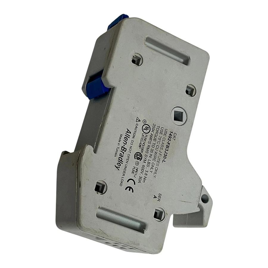 Used Allen-Bradley 1492-FB3J30-L Class J 30A Fuse Holder 600V DIN Blown Indication