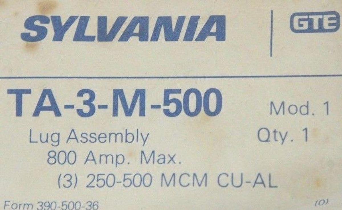 Used NEW SYLVANIA TA-3-M-500 LUG ASSEMBLY 800 AMP MAX TA3M500
