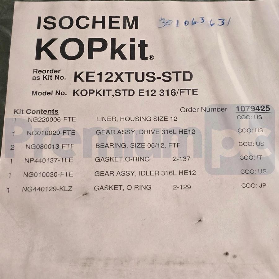 Used Pulsafeeder KOPkit STD E12 316/FTE | KE12XTUS-STD Isochem Pump Rebuild Kit NSFS