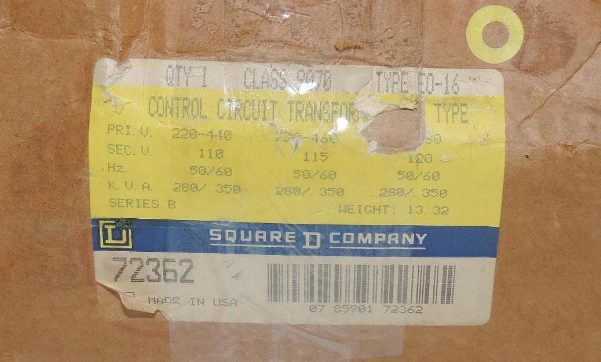 NIB SQUARE D 9070-E0-16 INDUSTRIAL CONTROL TRANSFORMER 9070E016 SER. B