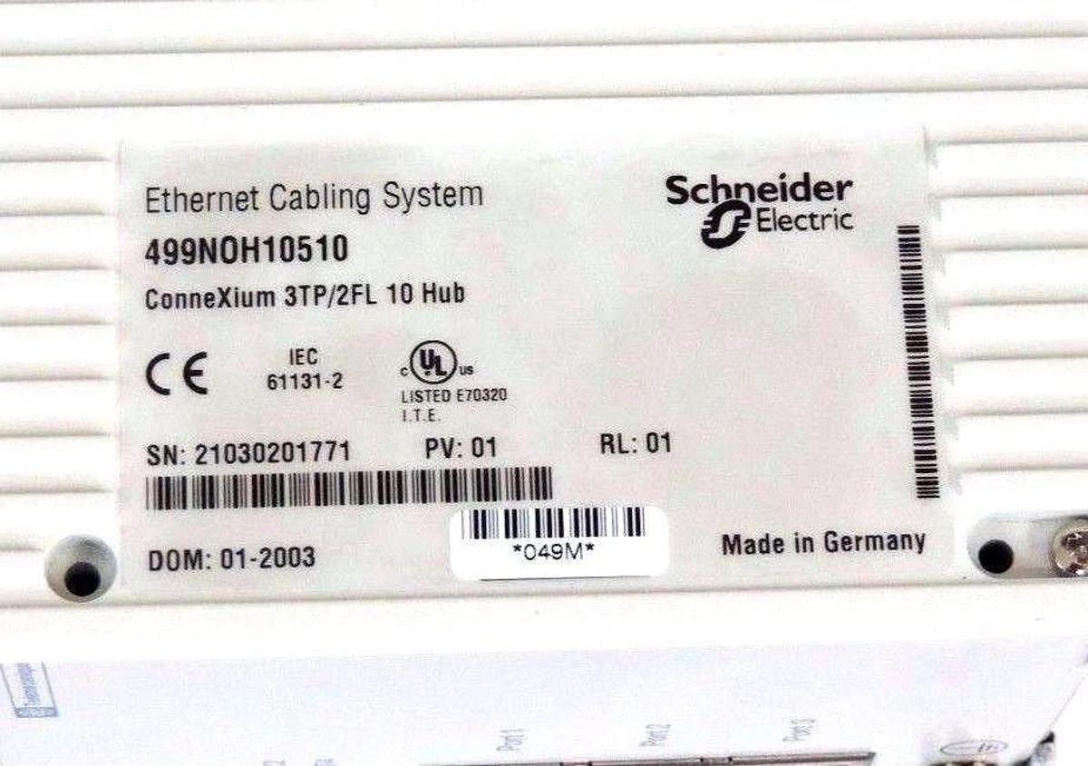 Used MODICON 499NOH10510 ETHERNET CABLING SYSTEM CONNEXIUM 3TP/2FL 10 HUB