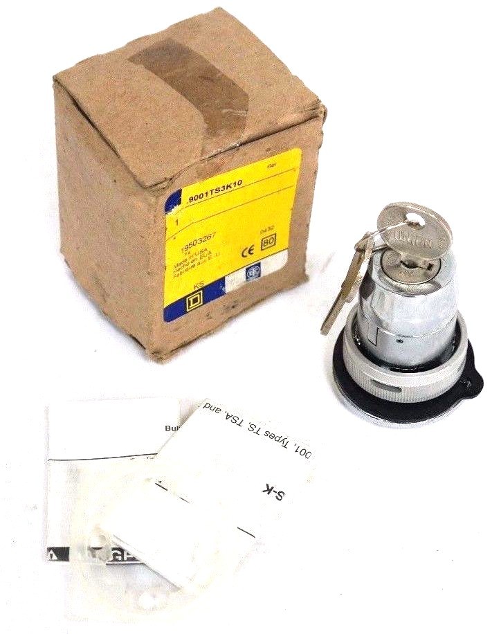 Used NEW SQUARE D 9001-TS3K10 SELECTOR SWITCH W/KEY 9001TS3K10