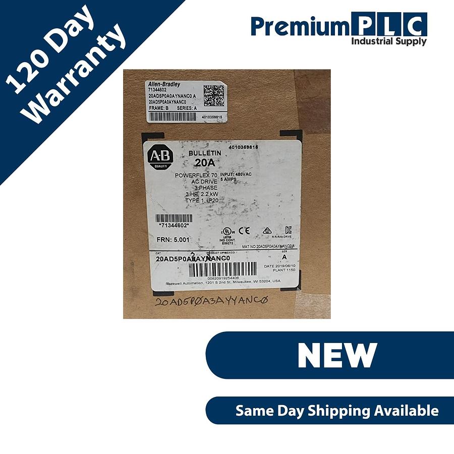 Used NEW ALLEN BRADLEY 20AD5P0A3AYYANC0 /A POWERFLEX 70 2.2kW/3HP AC DRIVE FRN:5.001