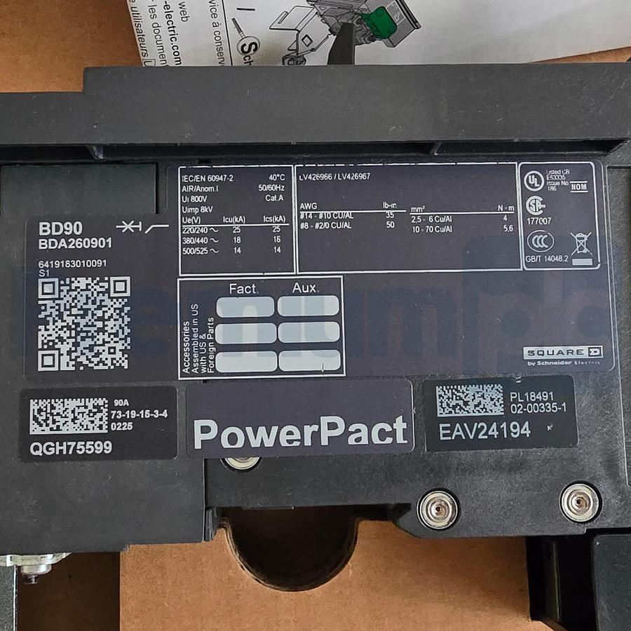 Square D BDA260901 | BD90 PowerPact B 2-Pole 90A 18kA 480V Circuit Breaker NSMP