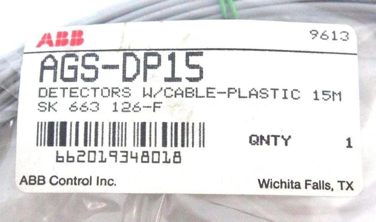 Used NEW ABB AGS-DP15 DETECTORS W/ CABLE-PLASTIC 15M, SK 663 126-F