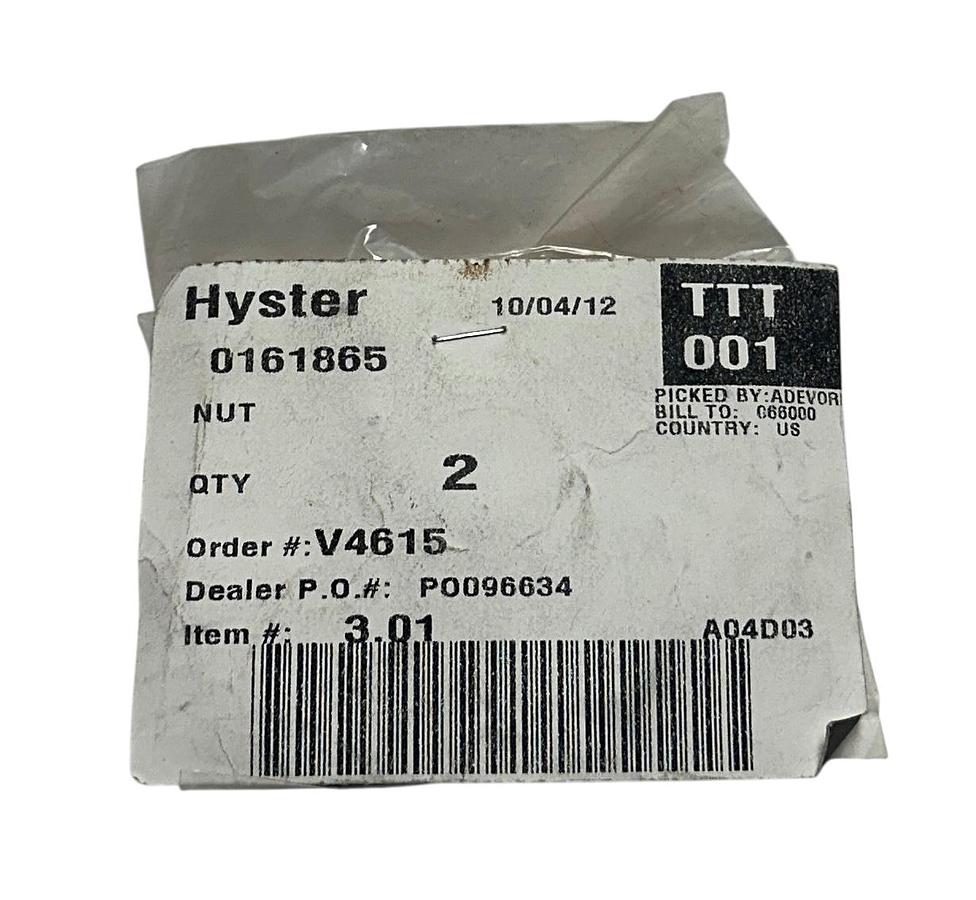 Used 2 HYSTER 0161865 / HY0161865 OEM NUTS FOR FORKLIFT NSNP