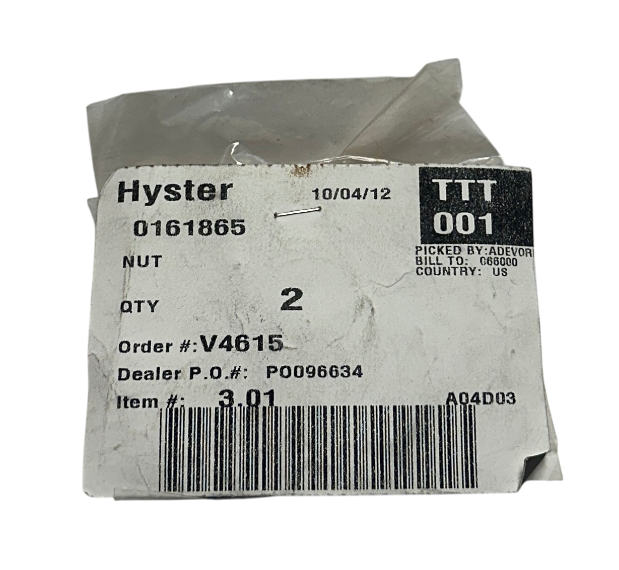 Used 2 HYSTER 0161865 / HY0161865 OEM NUTS FOR FORKLIFT NSNP