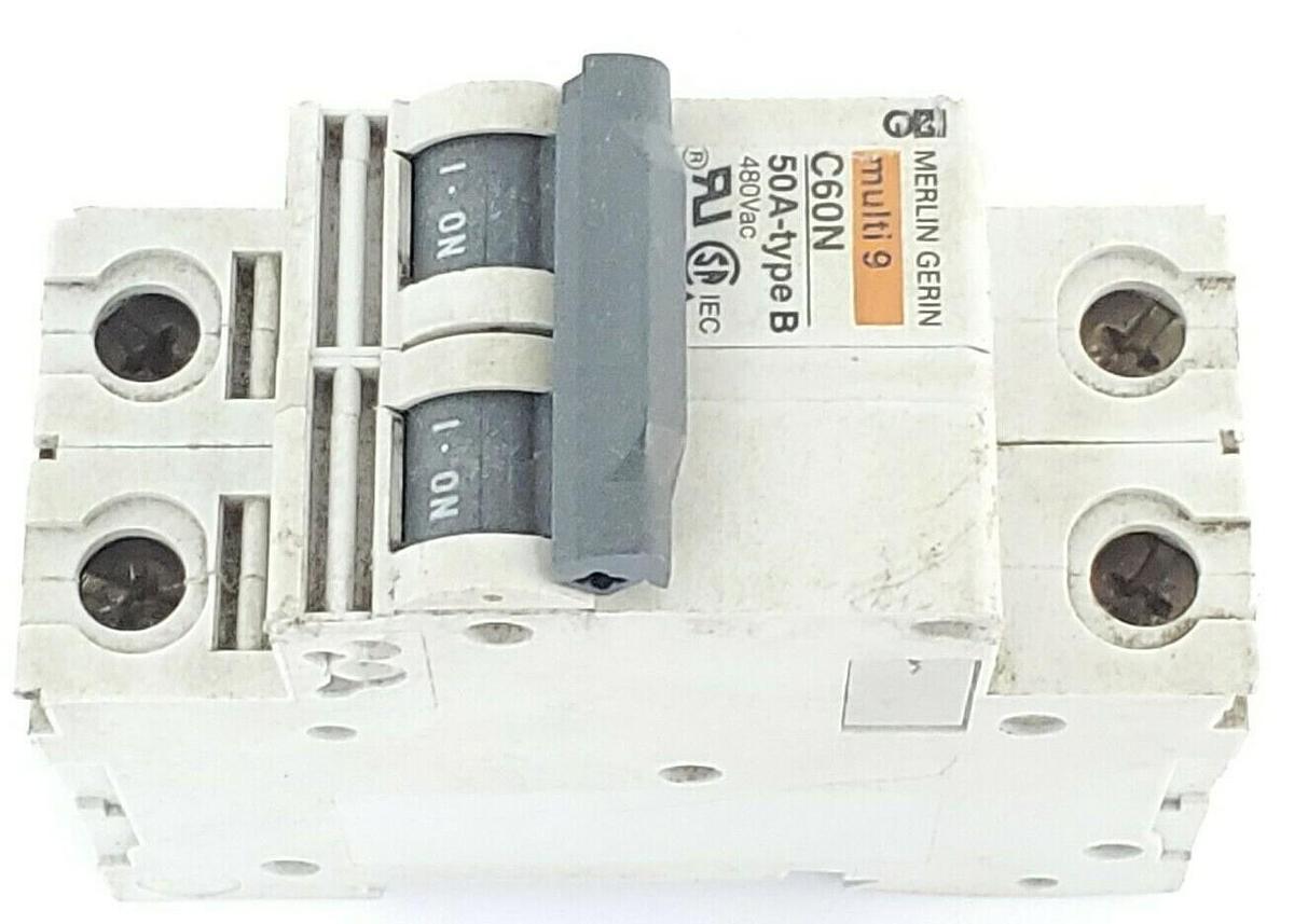 Used MERLIN GERIN MG24138 SUPPLEMENTARY PROTECTOR 480Y/277V 50A 2P, TYPE B, 24138