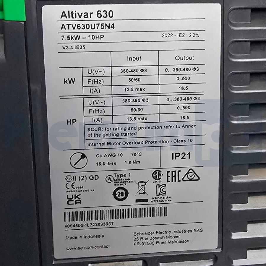 Used Schneider ATV630U75N4 Altivar Process ATV630 Variable Speed Drive 3Ph 480V 10HP