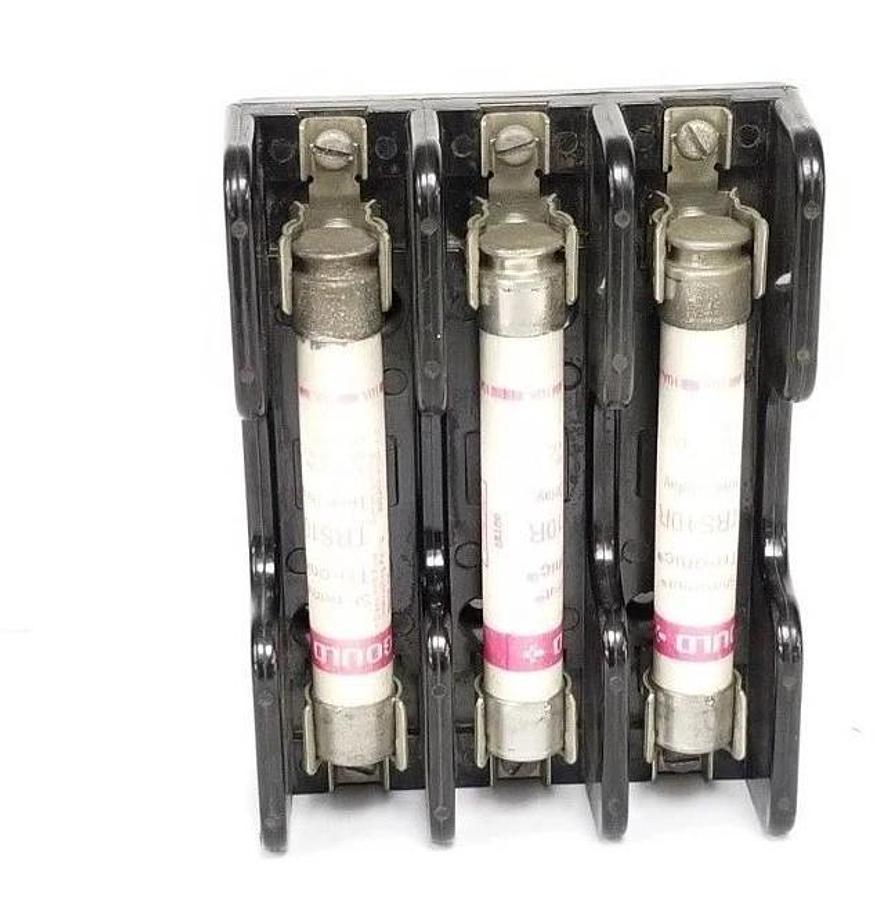 Used GOULD SHAWMUT 60313 FUSE BLOCK 600V, 30A, 3P W/ (3) TRS10R FUSES 10A, 600V