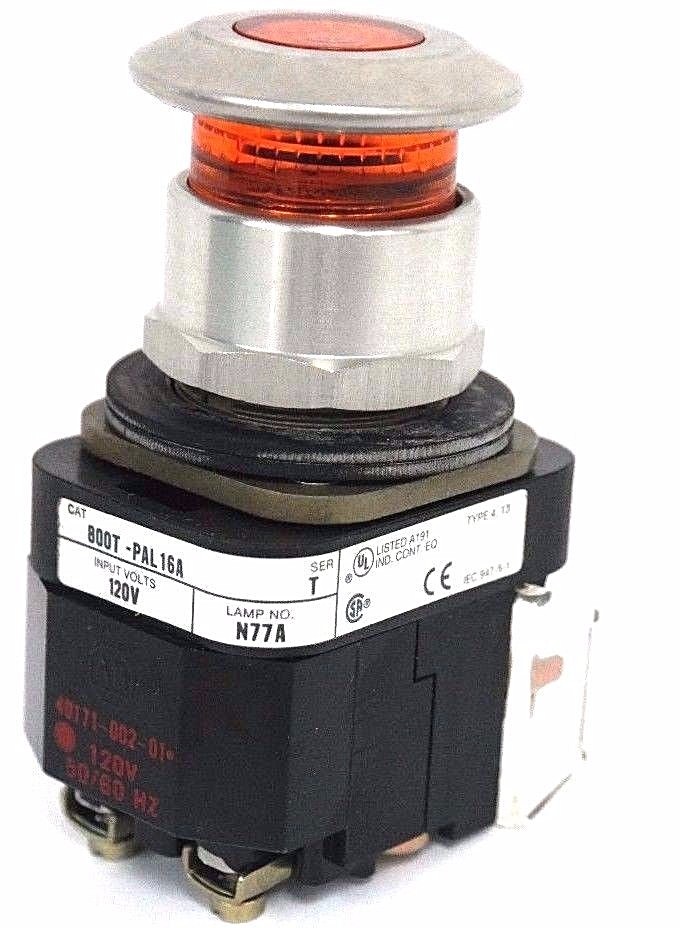 Used ALLEN BRADLEY 800T-PAL16A PUSHBUTTON 800TPAL16A SER. T 120V, 800T-XA1 SER. E