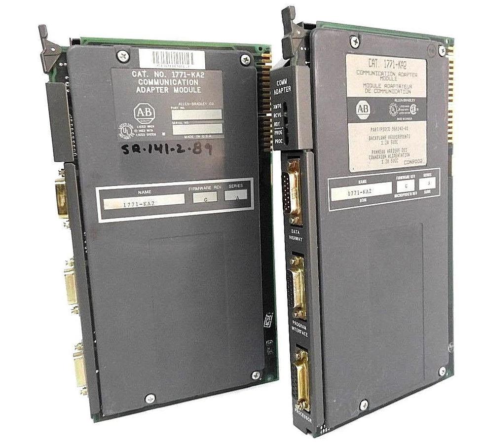 Used LOT OF 2 ALLEN BRADLEY 1771-KA2 COMMUNICATION ADAPTER MODULES SERIES A REV. G