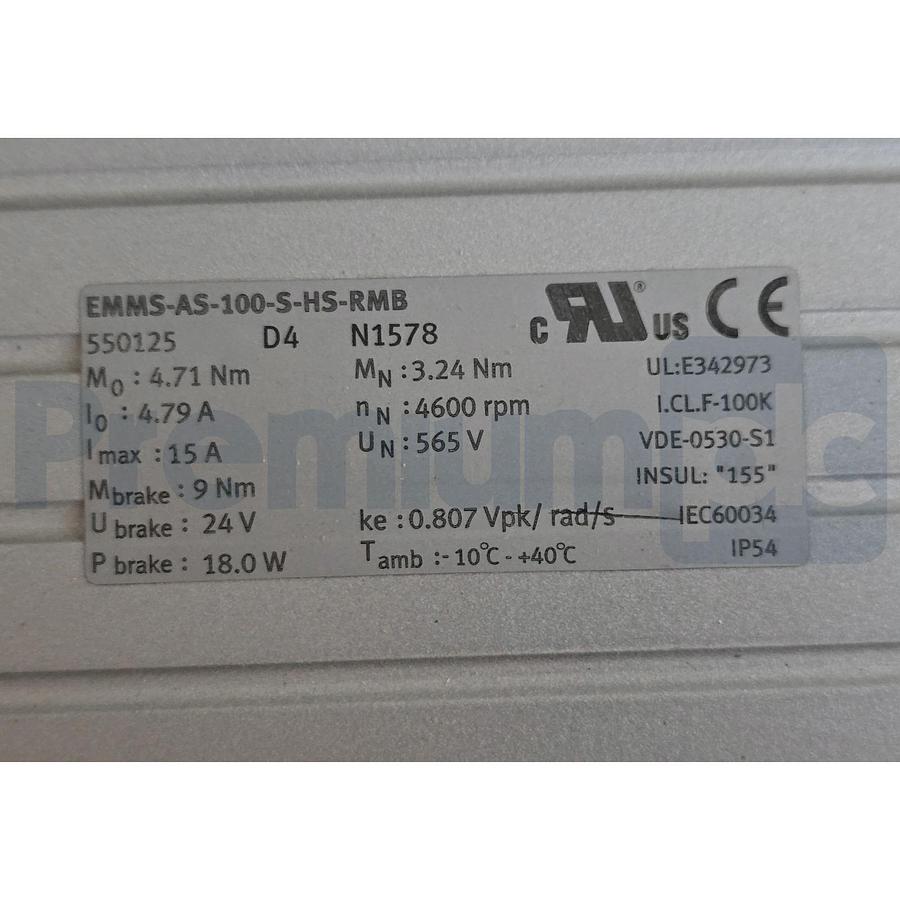 Used FESTO EMMS-AS-100-S-HS-RMB - 550125 EMMS-AS AC SERVO MOTOR w/BRAKE 24V NSMP